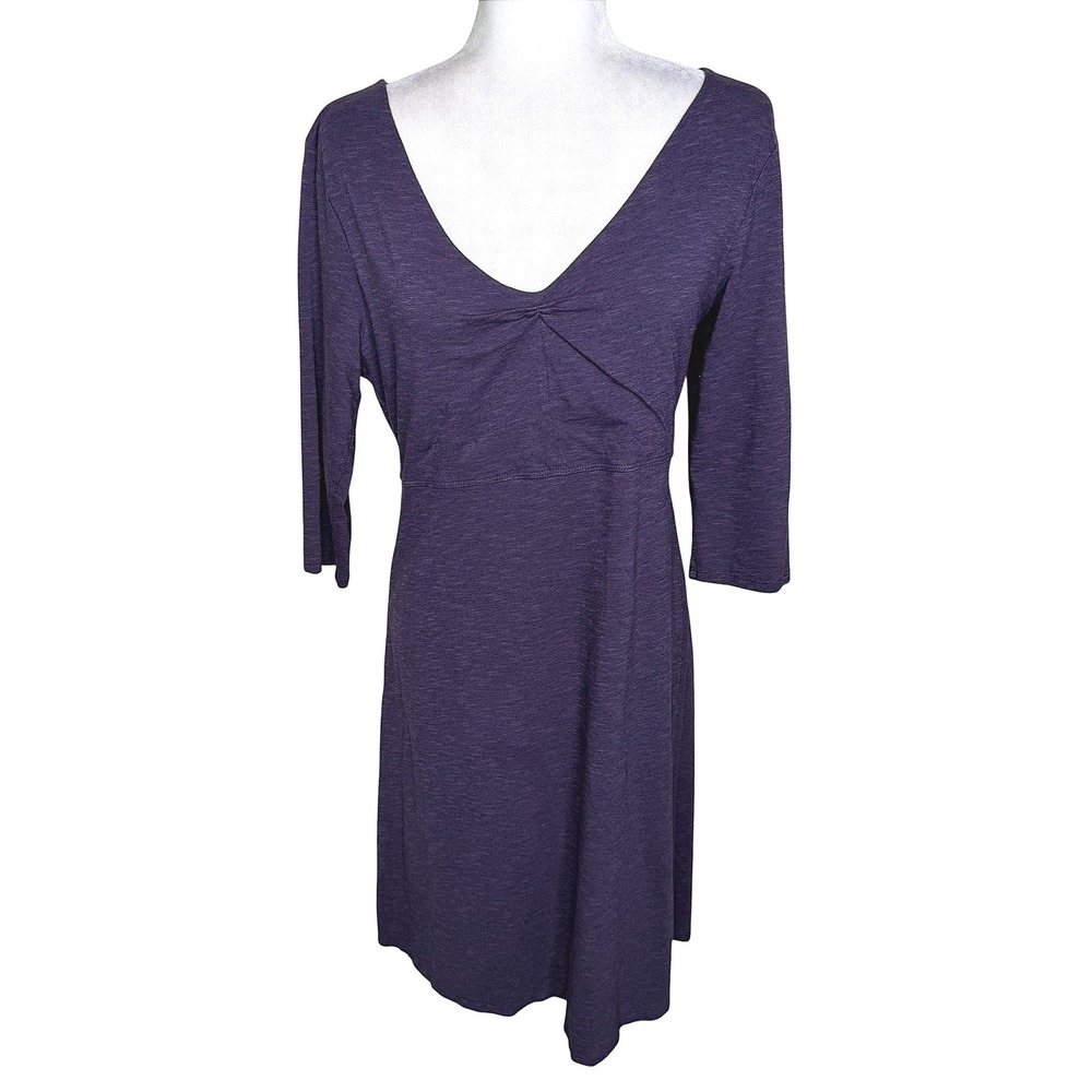 Horny Toad Rosalinda Dress Large Purple 3/4 Sleeve Organic Cotton L Minimalist